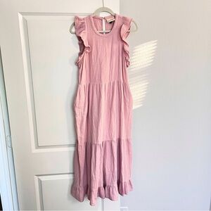 Pink Ruffle Midi Summer Dress - Size L